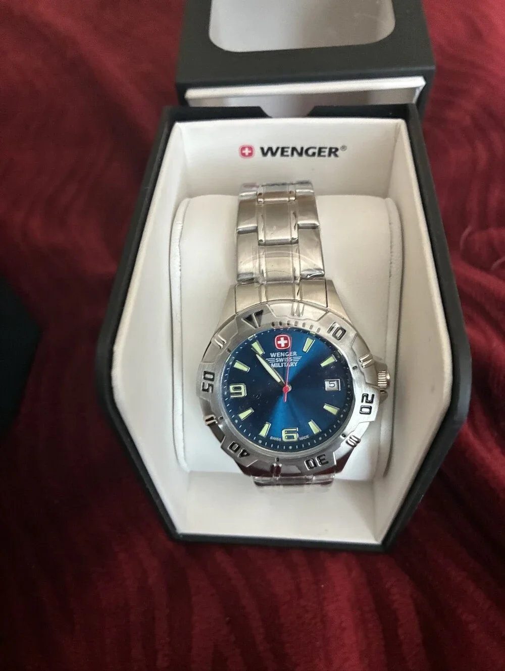 Wenger Men's Silver Case Blue Dial Stainless Steel Bracelet Watch